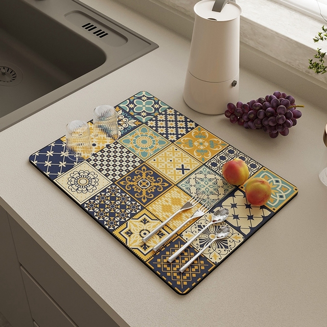 Napa Skin Drain Mat Kitchen Rubber Dish Drying Pad Super Absorbent Drainer  Mats Tableware Bottle Rug Kitchen Dinnerware Placemat